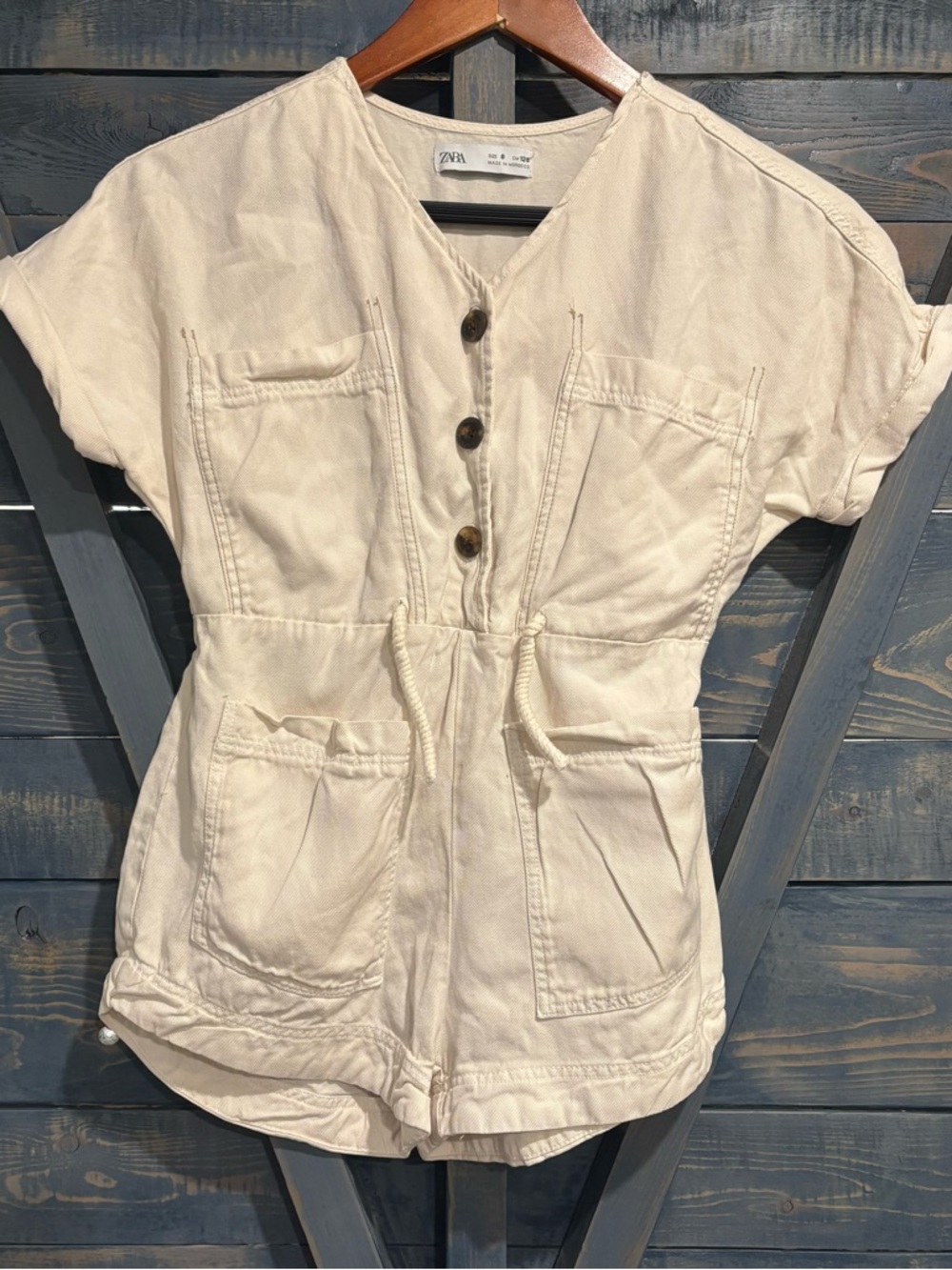 Girl’s Zara Neutral Cream Button-Front Utility Romper Size 8